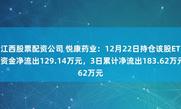 江西股票配资公司 悦康药业：12月22日持仓该股ETF资金净流出129.14万元，3日累计净流出183.62万元